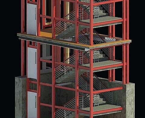 Staircase in steel building illustration